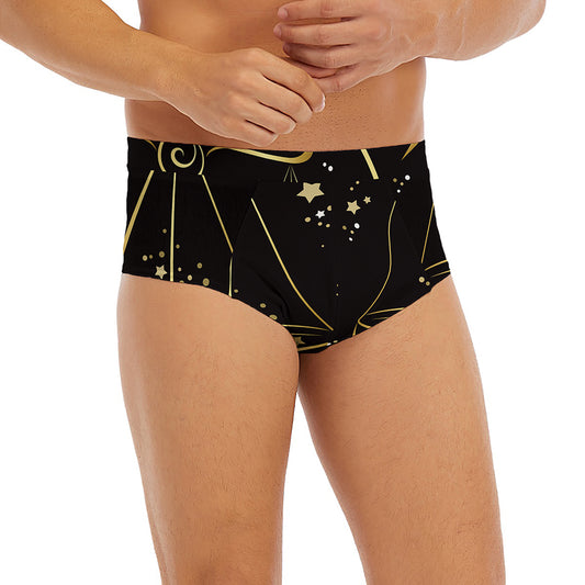 Gold And Black Libra Sign Print Men's Briefs