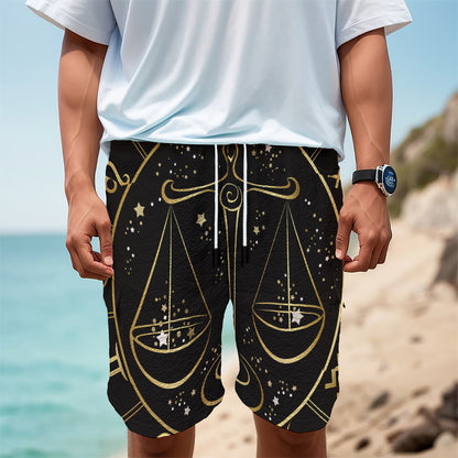 Gold And Black Libra Sign Print Men's Cargo Shorts
