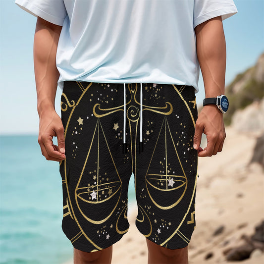 Gold And Black Libra Sign Print Men's Cargo Shorts