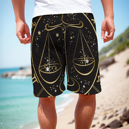 Gold And Black Libra Sign Print Men's Cargo Shorts