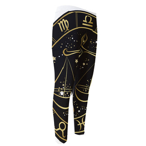 Gold And Black Libra Sign Print Men's Compression Pants