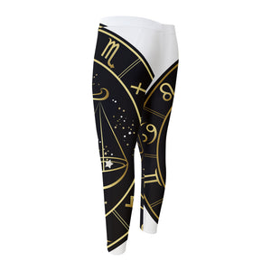 Gold And Black Libra Sign Print Men's Compression Pants