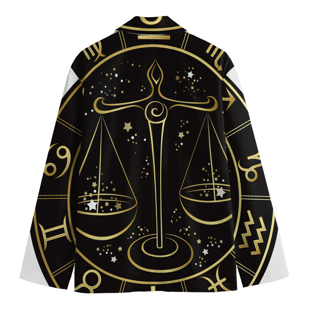 Gold And Black Libra Sign Print Men's Cotton Blazer