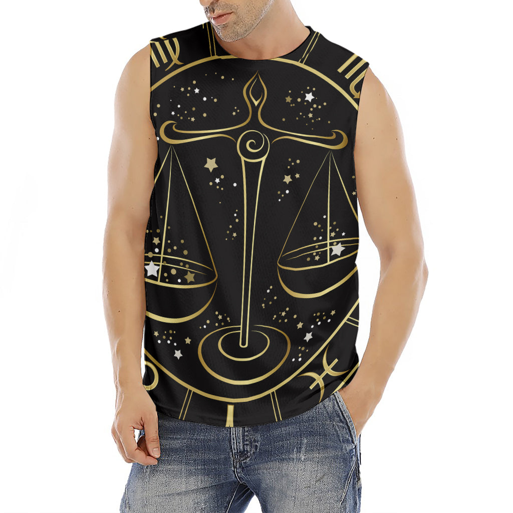 Gold And Black Libra Sign Print Men's Fitness Tank Top