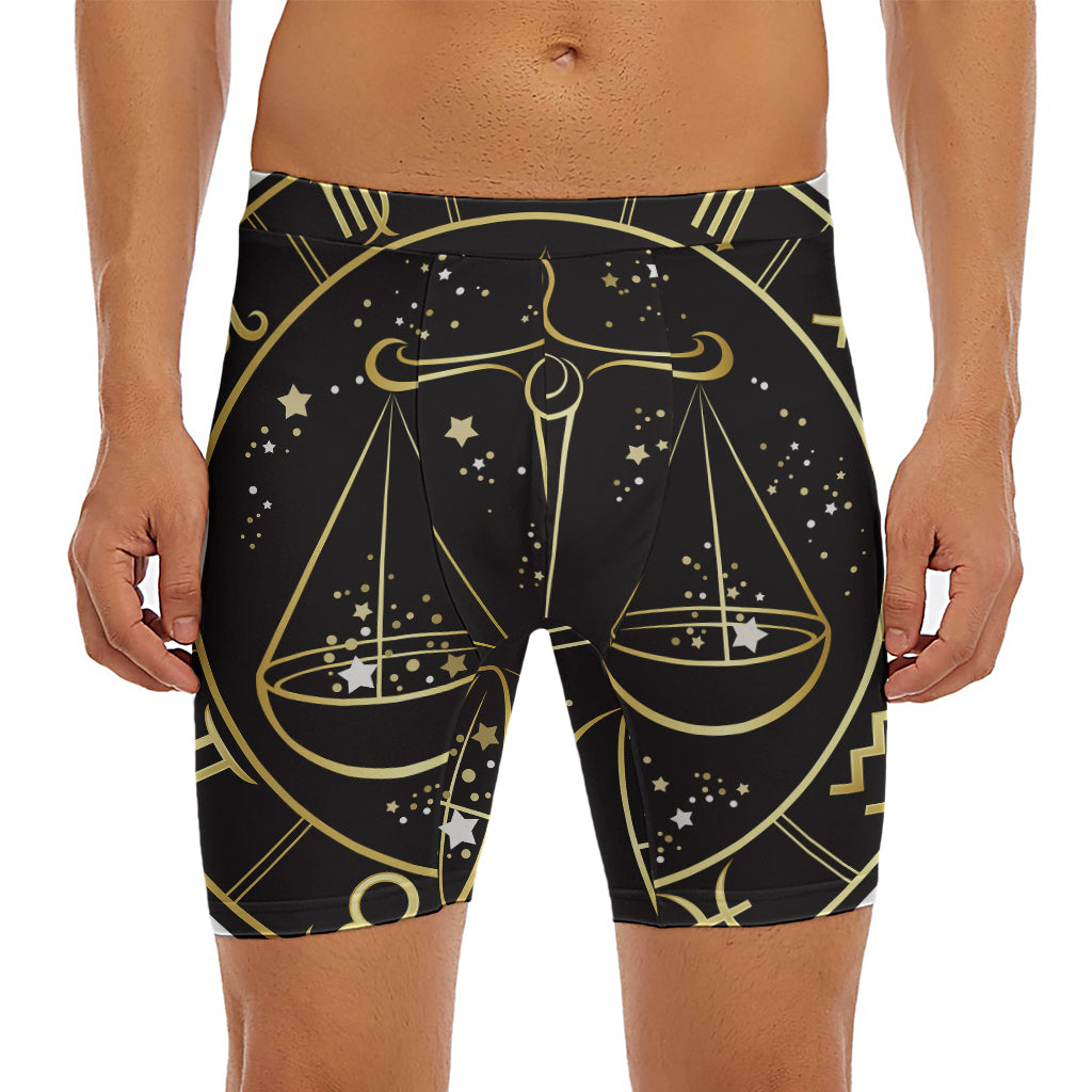 Gold And Black Libra Sign Print Men's Long Boxer Briefs