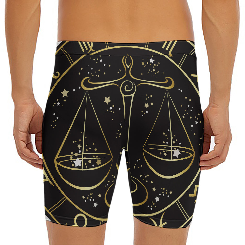 Gold And Black Libra Sign Print Men's Long Boxer Briefs