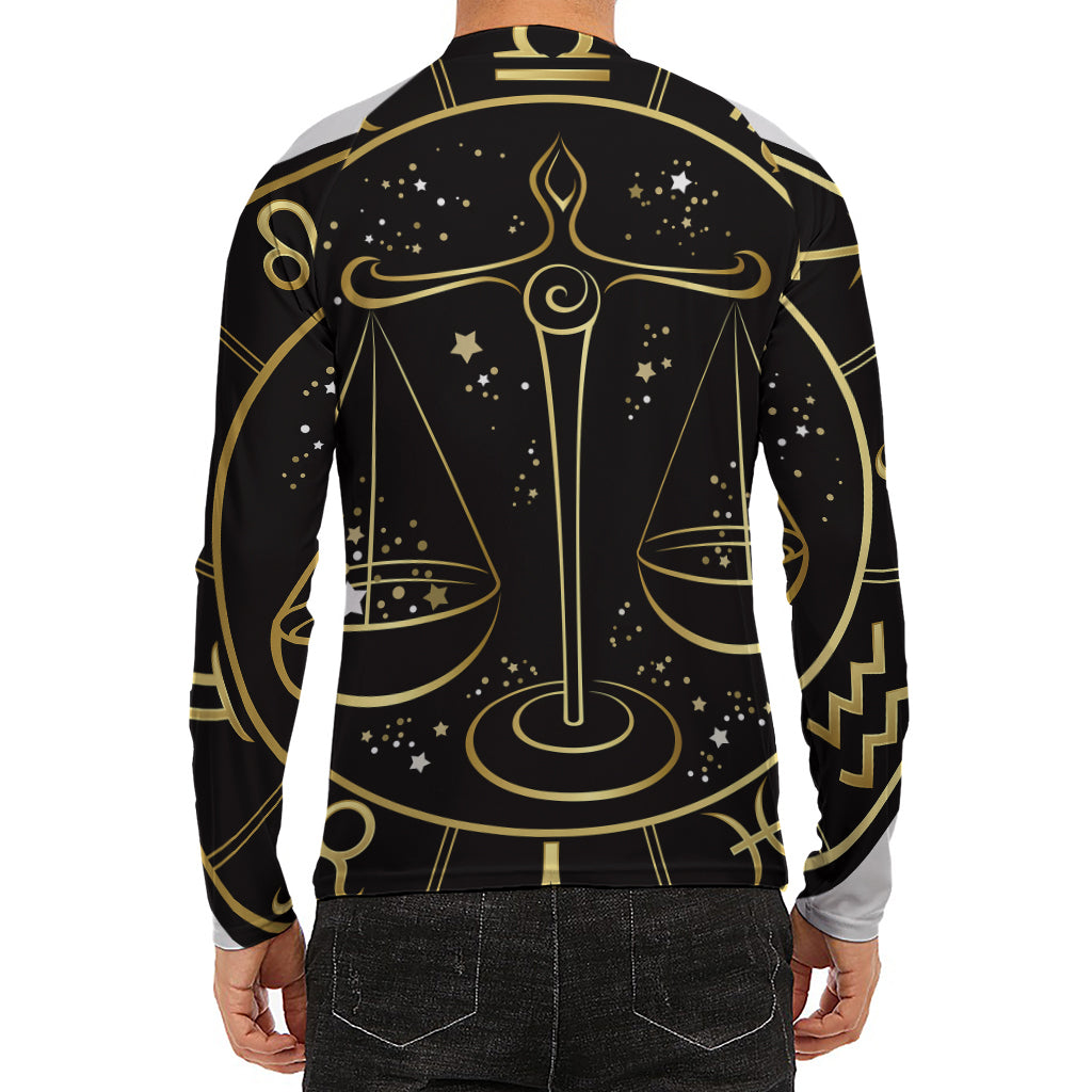Gold And Black Libra Sign Print Men's Long Sleeve Rash Guard
