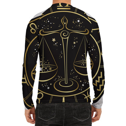 Gold And Black Libra Sign Print Men's Long Sleeve Rash Guard