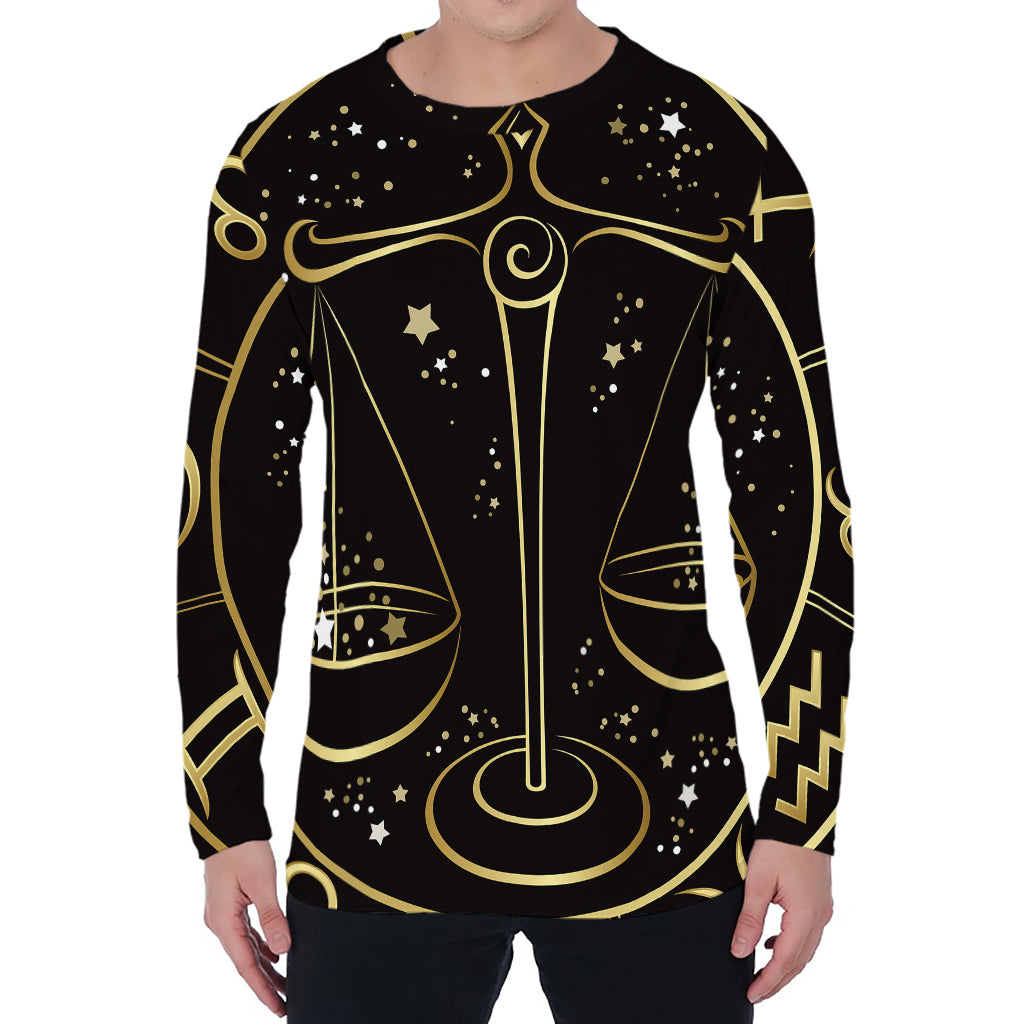 Gold And Black Libra Sign Print Men's Long Sleeve T-Shirt