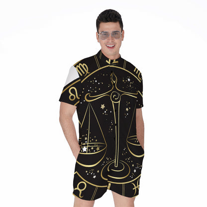 Gold And Black Libra Sign Print Men's Rompers