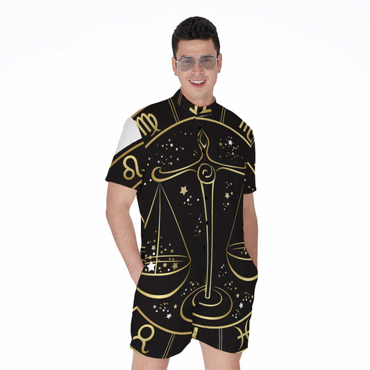 Gold And Black Libra Sign Print Men's Rompers