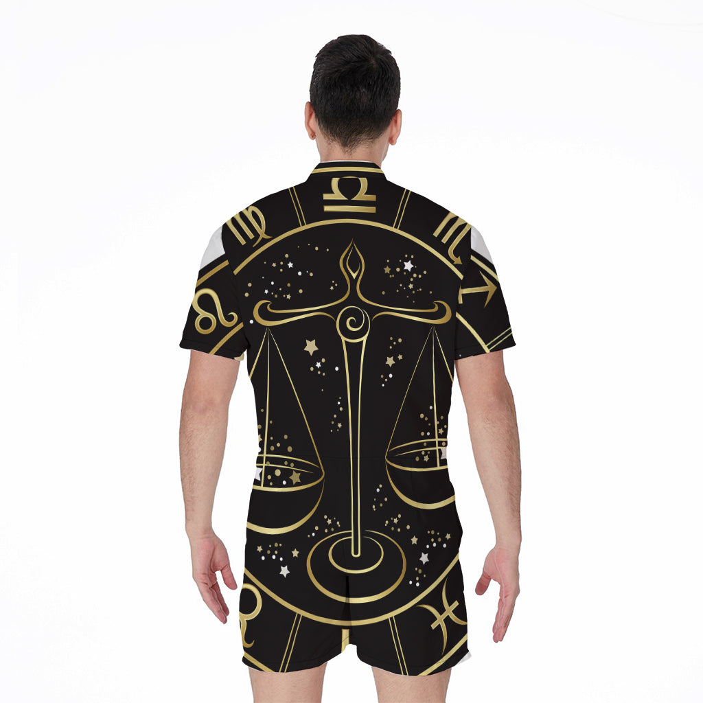 Gold And Black Libra Sign Print Men's Rompers
