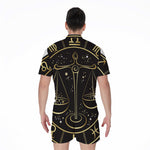 Gold And Black Libra Sign Print Men's Rompers