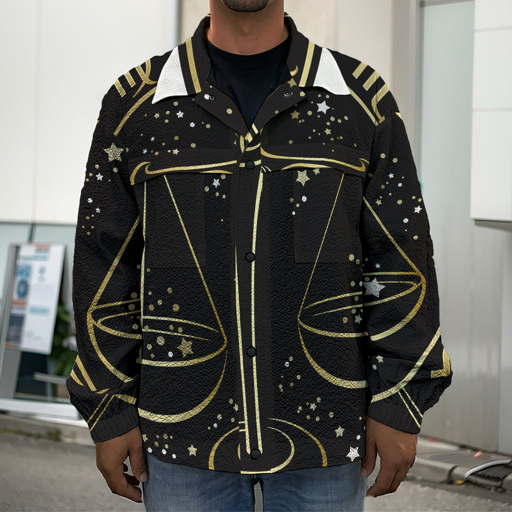 Gold And Black Libra Sign Print Men's Shirt Jacket