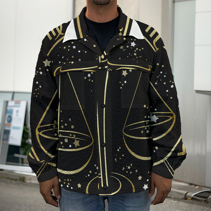 Gold And Black Libra Sign Print Men's Shirt Jacket