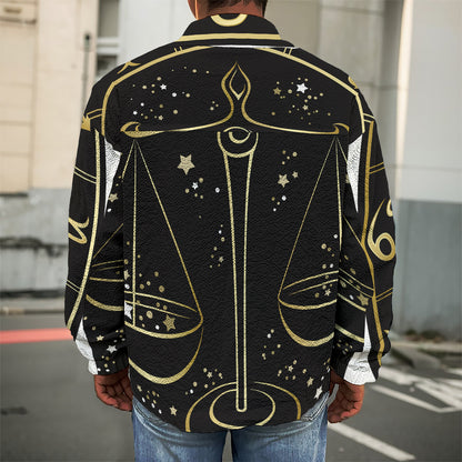 Gold And Black Libra Sign Print Men's Shirt Jacket