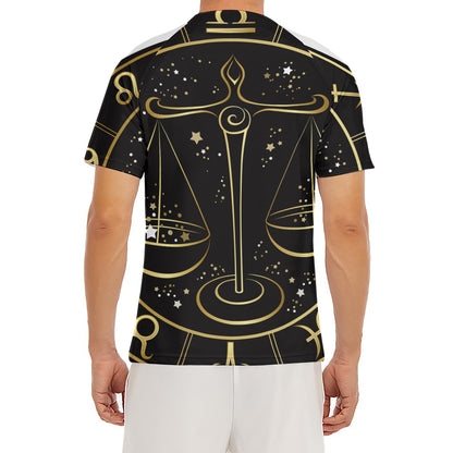 Gold And Black Libra Sign Print Men's Short Sleeve Rash Guard