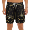 Gold And Black Libra Sign Print Men's Split Running Shorts