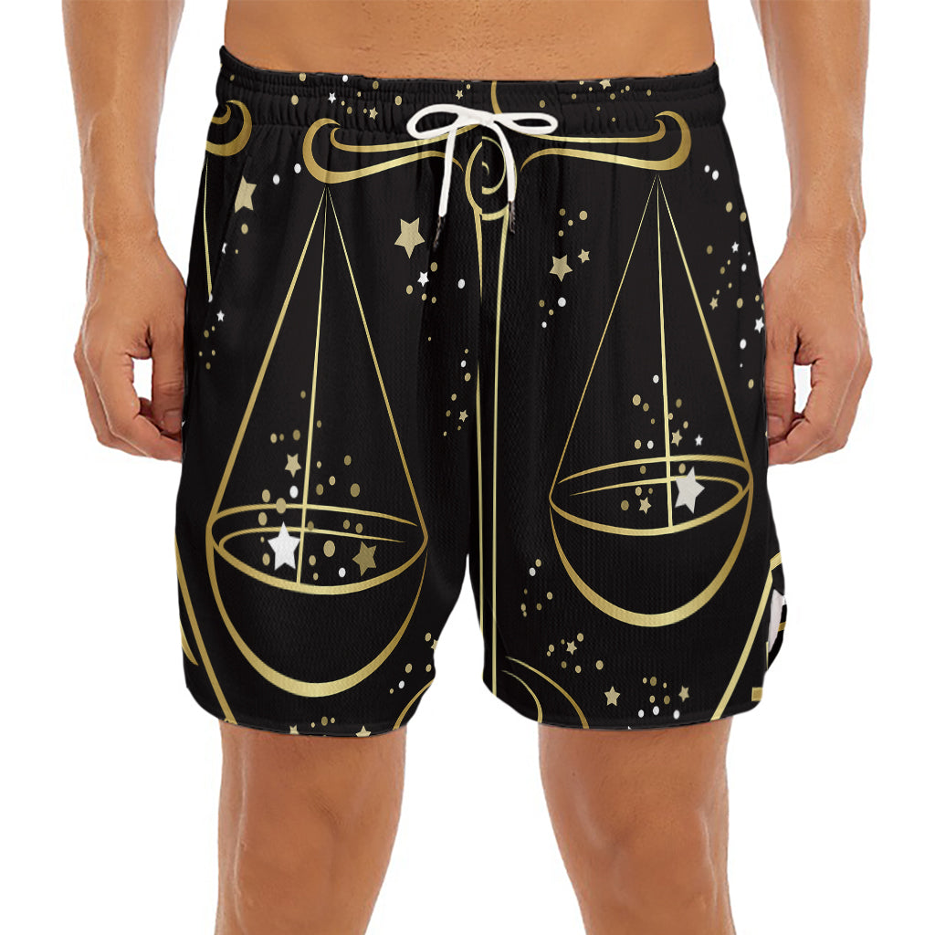 Gold And Black Libra Sign Print Men's Split Running Shorts