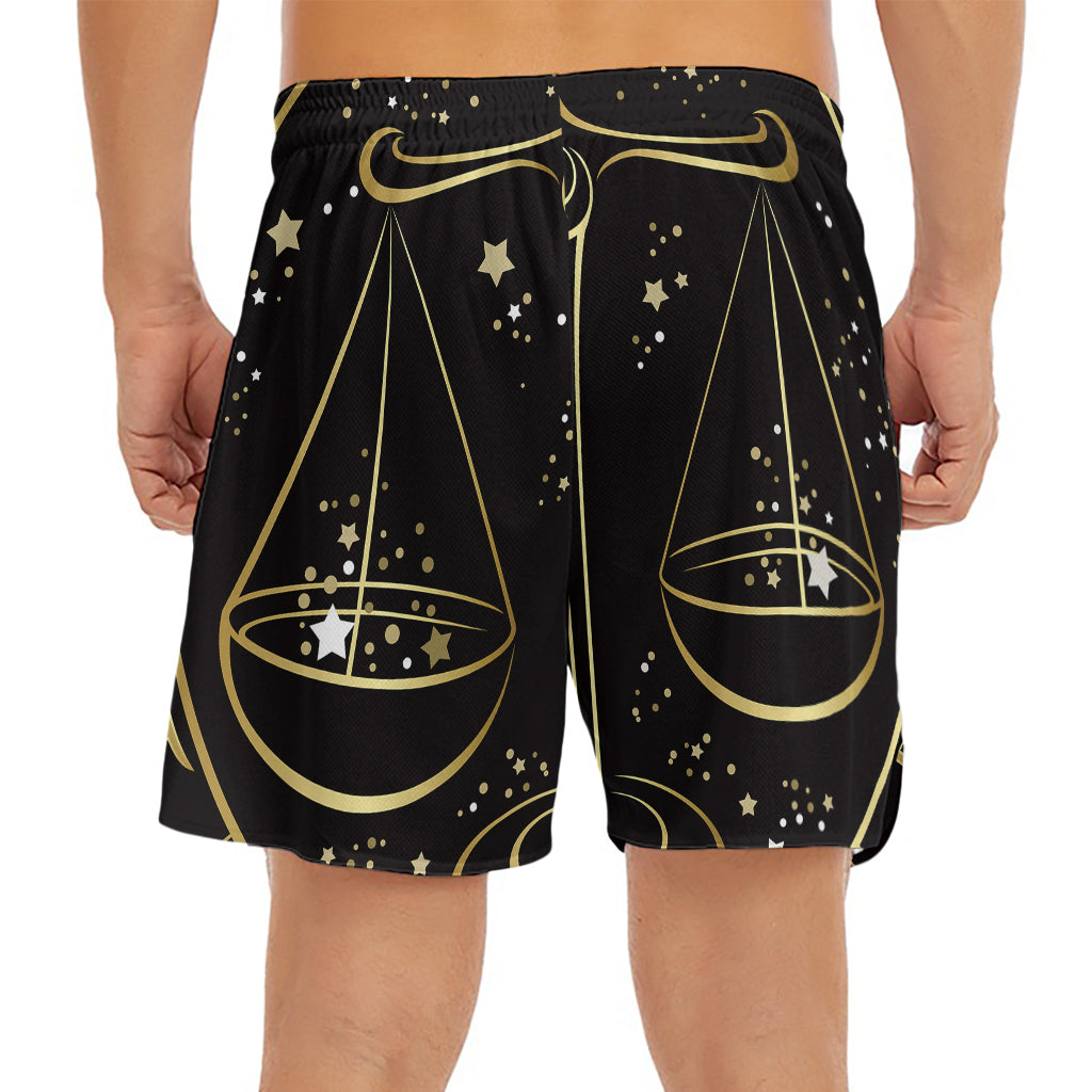 Gold And Black Libra Sign Print Men's Split Running Shorts