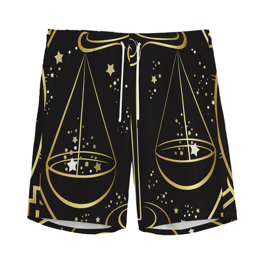 Gold And Black Libra Sign Print Men's Sports Shorts