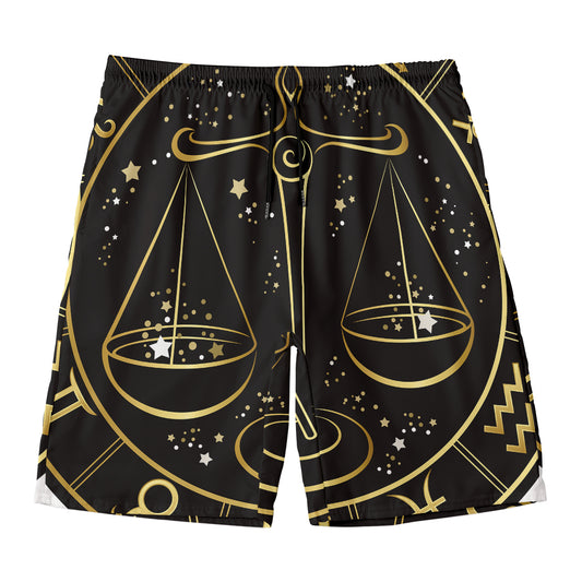 Gold And Black Libra Sign Print Men's Swim Trunks