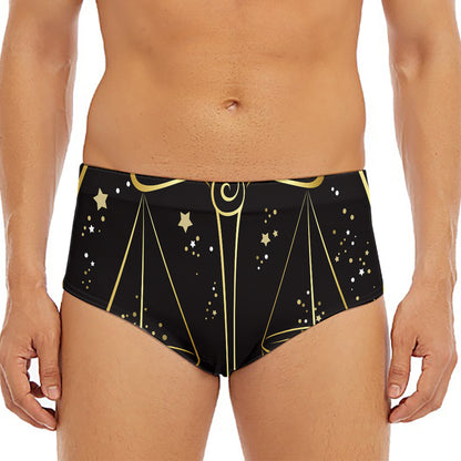 Gold And Black Libra Sign Print Men's Triangle Swim Briefs