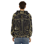 Gold And Black Libra Sign Print Men's Velvet Pullover Hoodie