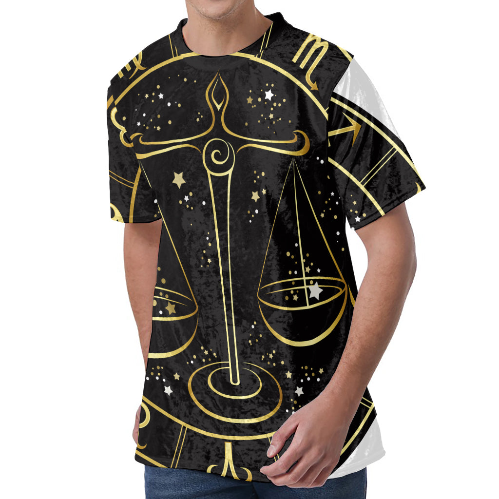 Gold And Black Libra Sign Print Men's Velvet T-Shirt