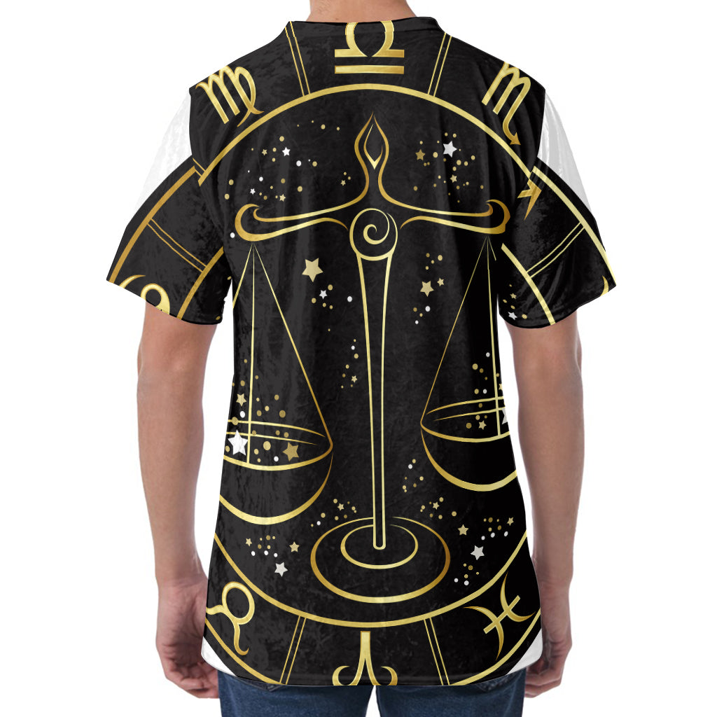 Gold And Black Libra Sign Print Men's Velvet T-Shirt