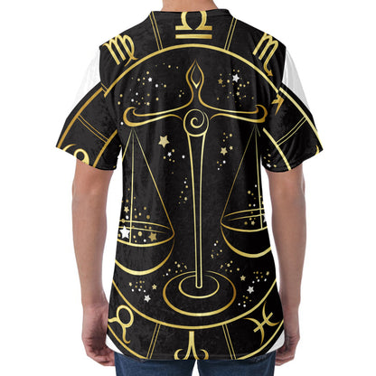 Gold And Black Libra Sign Print Men's Velvet T-Shirt