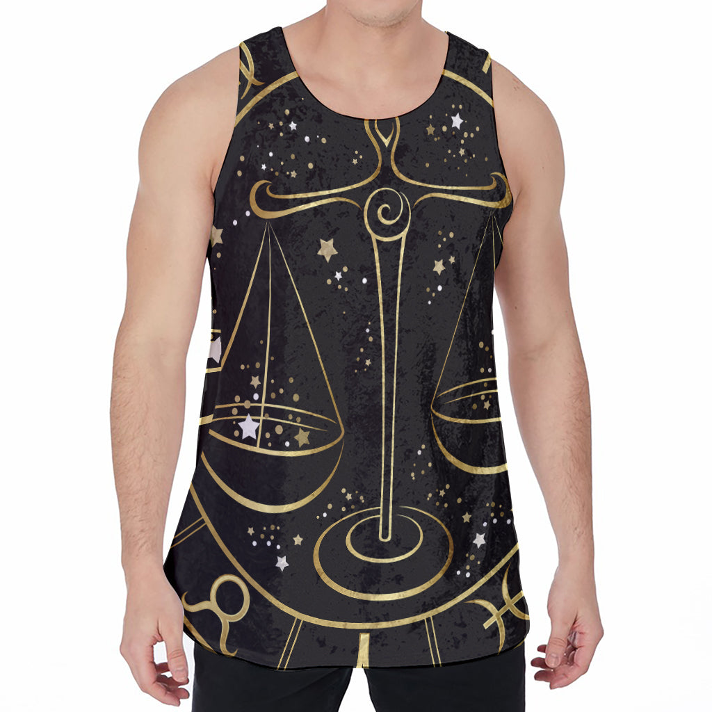 Gold And Black Libra Sign Print Men's Velvet Tank Top