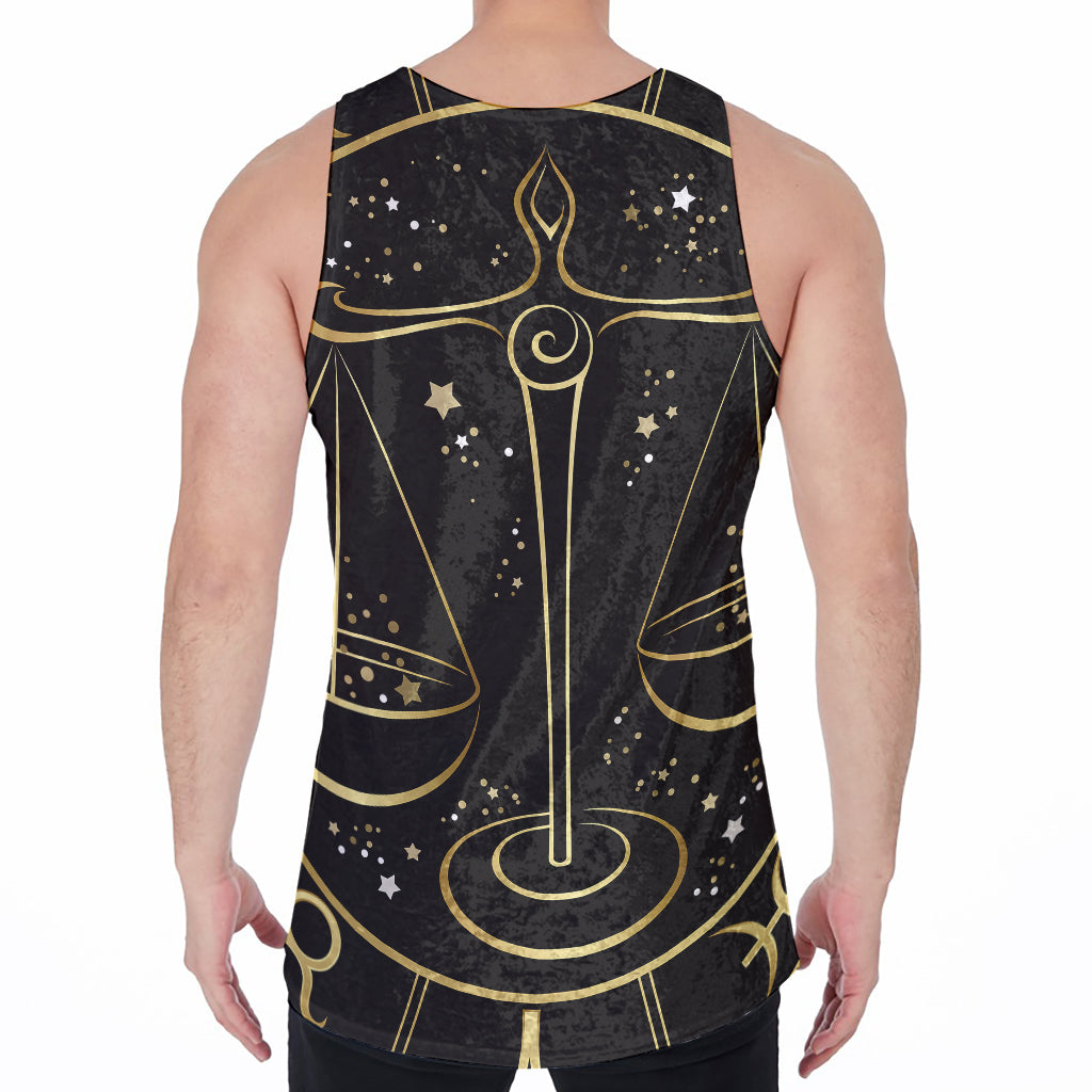 Gold And Black Libra Sign Print Men's Velvet Tank Top