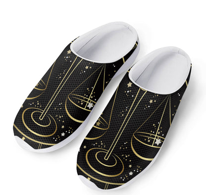 Gold And Black Libra Sign Print Mesh Casual Shoes