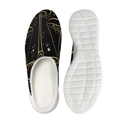 Gold And Black Libra Sign Print Mesh Casual Shoes
