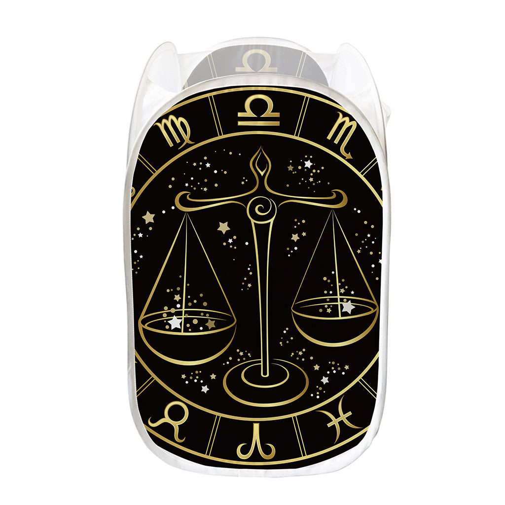 Gold And Black Libra Sign Print Mesh Laundry Hamper
