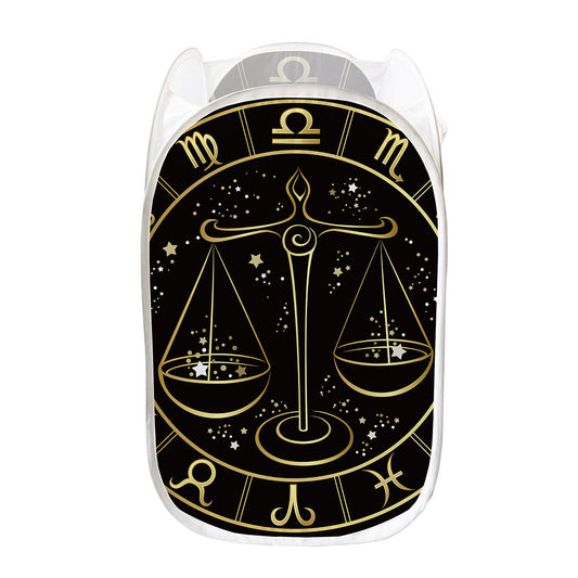 Gold And Black Libra Sign Print Mesh Laundry Hamper