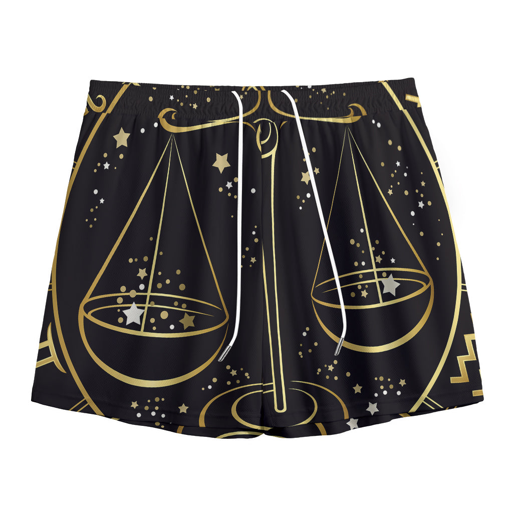 Gold And Black Libra Sign Print Mesh Shorts