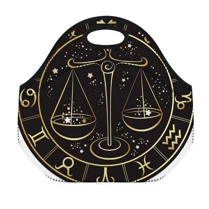 Gold And Black Libra Sign Print Neoprene Lunch Bag