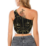 Gold And Black Libra Sign Print One Shoulder Crop Top