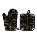 Gold And Black Libra Sign Print Oven Mitt And Pot Holder Set