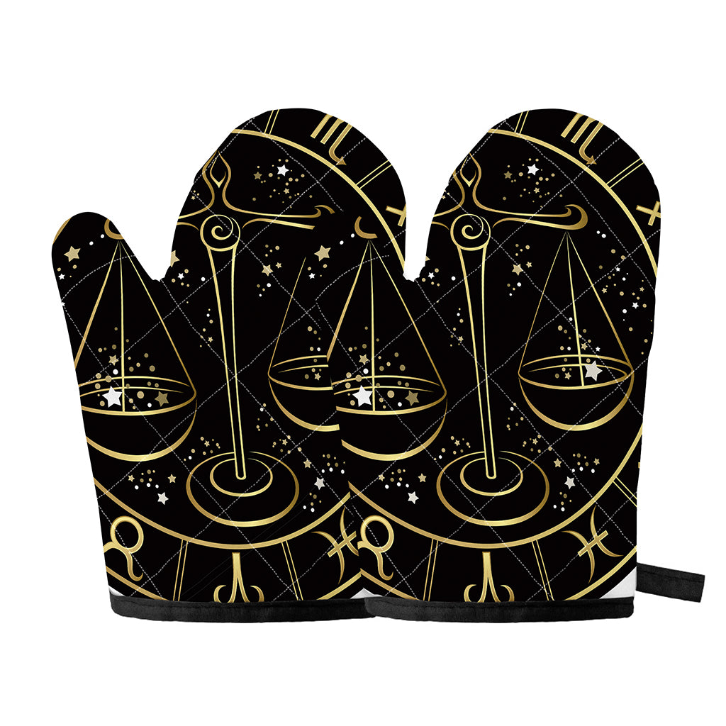 Gold And Black Libra Sign Print Oven Mitts