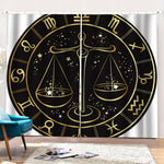 Gold And Black Libra Sign Print Pencil Pleat Curtains