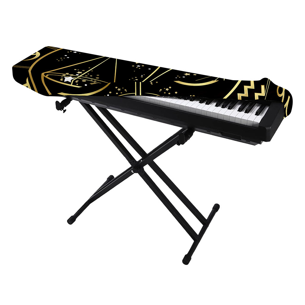 Gold And Black Libra Sign Print Piano Keyboard Cover