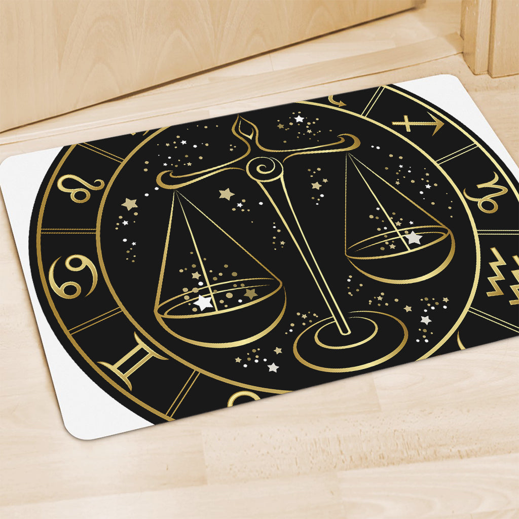 Gold And Black Libra Sign Print Polyester Doormat