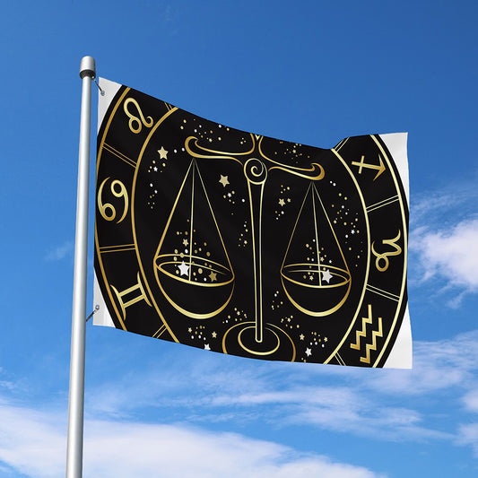 Gold And Black Libra Sign Print Polyester Flag