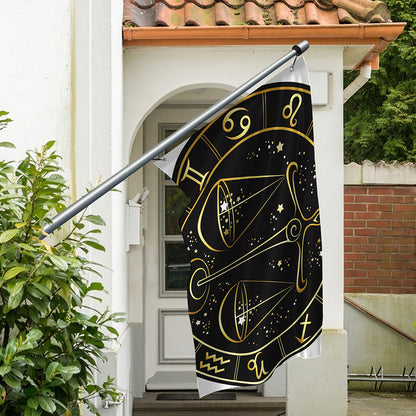 Gold And Black Libra Sign Print Polyester Flag