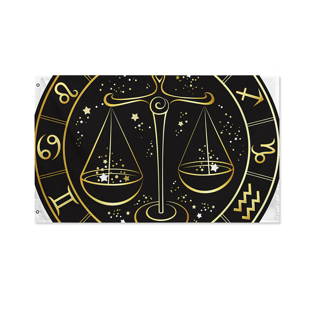 Gold And Black Libra Sign Print Polyester Flag