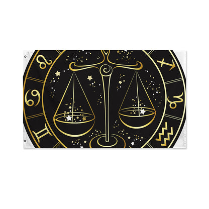 Gold And Black Libra Sign Print Polyester Flag