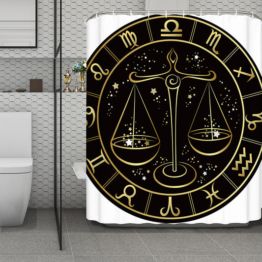 Gold And Black Libra Sign Print Polyester Shower Curtain